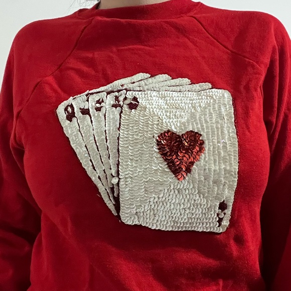 Vintage Card deck sequin sweatshirt top - Picture 2 of 5